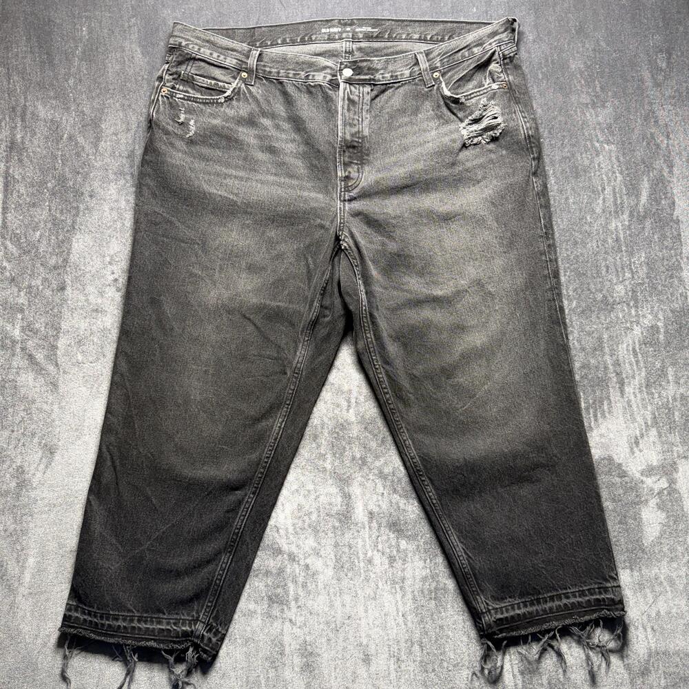 Old Navy Slouchy Straight Jeans Womens 20 Gray High Rise Distressed Crop Denim
